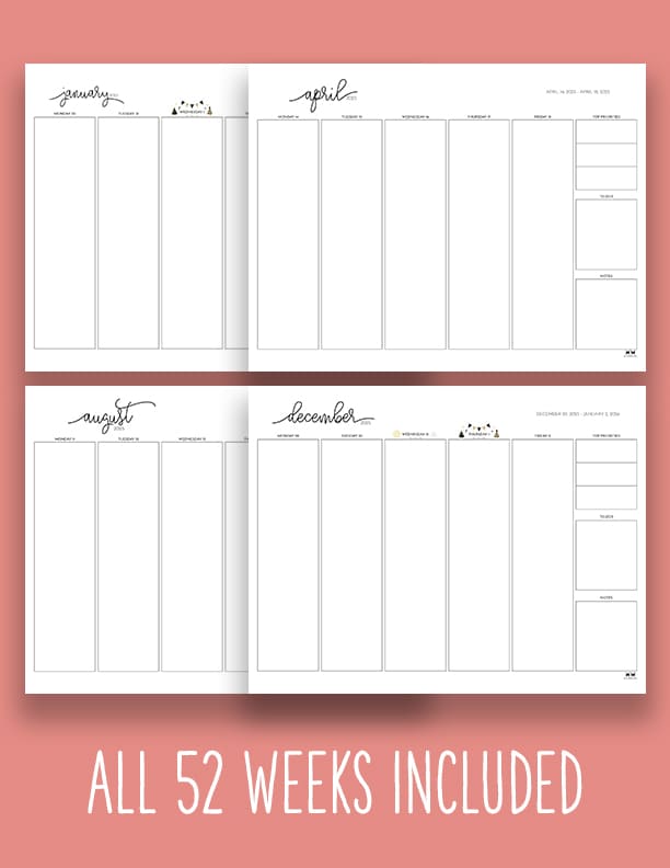 2025 Weekly Calendars All 52 Weeks Printabulls