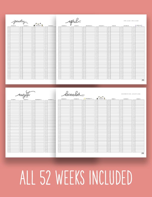 2025 Weekly Calendars - All 52 Weeks | Printabulls