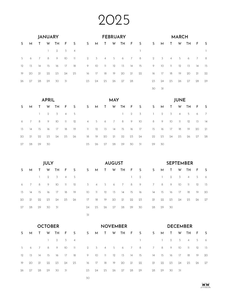 2025 Hourly/Daily Calendars - All 365 Days | Printabulls