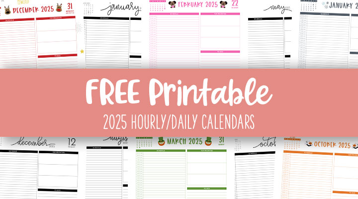 2025 Hourly/Daily Calendars - All 365 Days | Printabulls