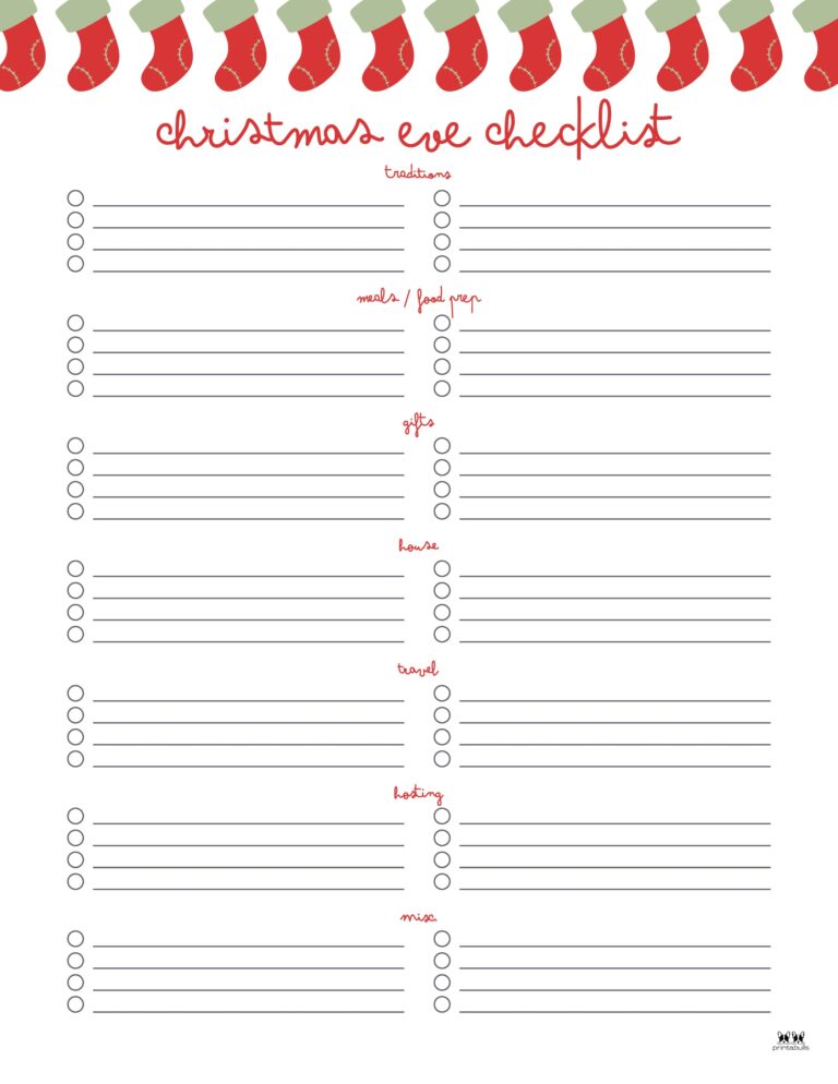 Christmas Eve Checklists - 5 FREE Checklists - PrintaBulk