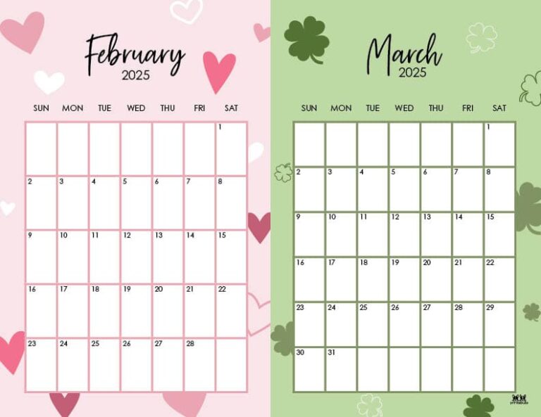 2025 Two Month Calendars 84 FREE Printables Printabulls
