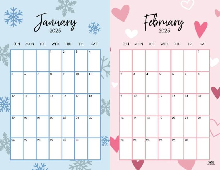 2025 Two Month Calendars 84 FREE Printables Printabulls