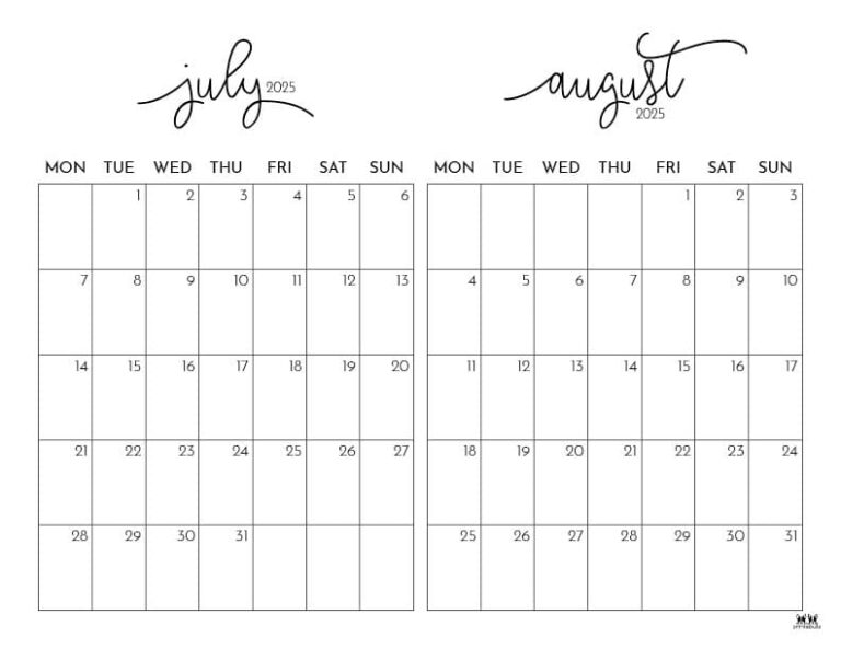 2025 Two Month Calendars - 84 FREE Printables | Printabulls