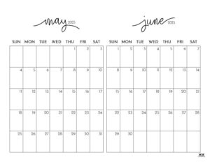 2025 Two Month Calendars 84 FREE - Printable Two Month May June 2025 Calendars 1 300x232 