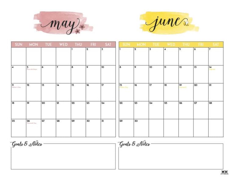 2025 Two Month Calendars - 84 FREE Printables | Printabulls