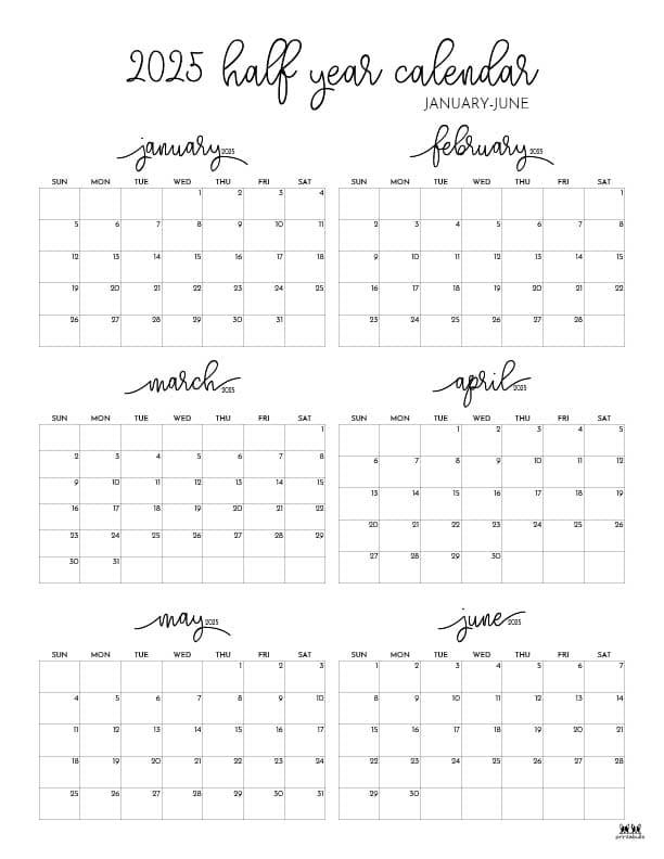 Printable-Six-Month-January-June-2025-Calendars-1-P