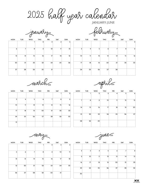Printable-Six-Month-January-June-2025-Calendars-26-P