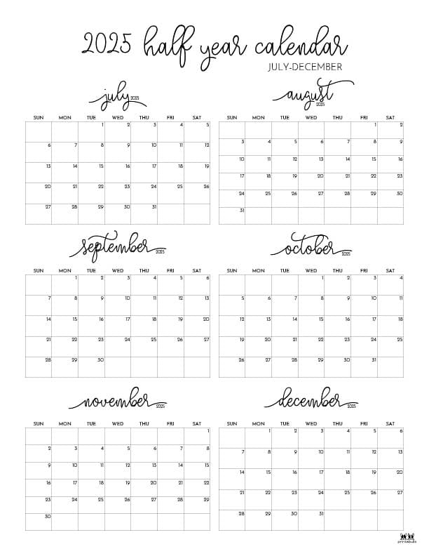 Printable-Six-Month-July-December-2025-Calendars-1-P