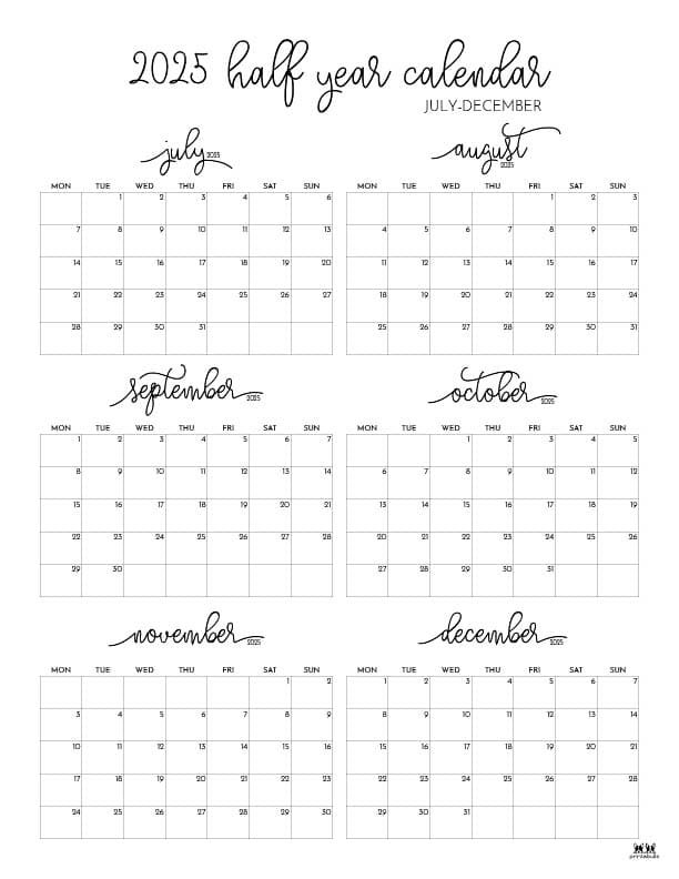 Printable-Six-Month-July-December-2025-Calendars-26-P