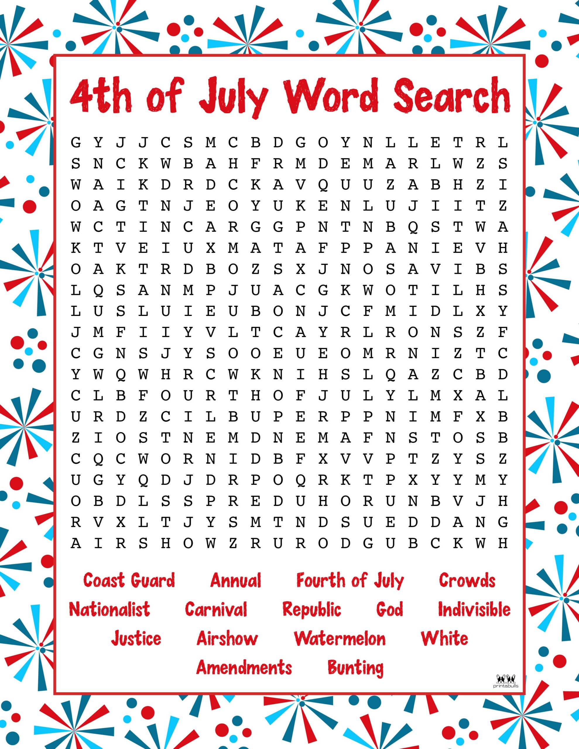 4th of July Word Searches 20 Pages Printabulls