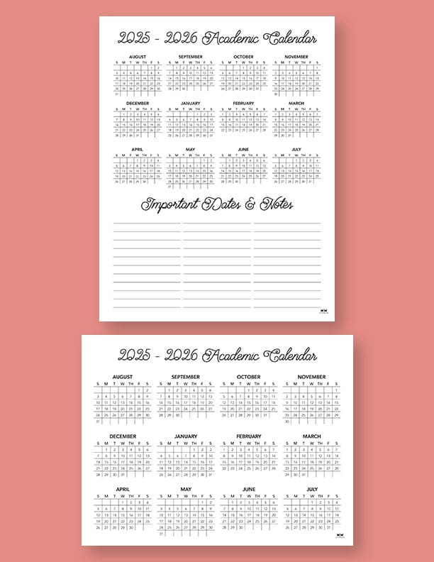 2025-2026 Academic Calendars - 24 FREE Pages | Printabulls