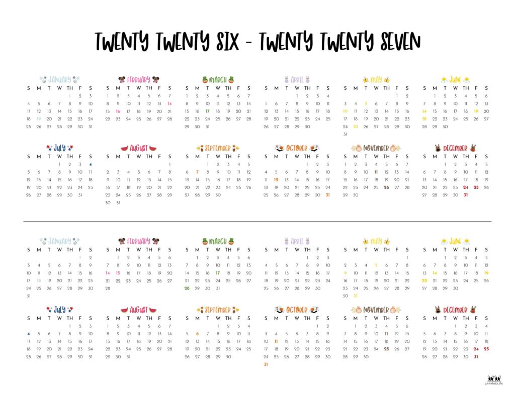 2026-2027 Two Year Calendars - 10 FREE Cals 17 Printable-2026-2027-Two-Year-Calendar-Landscape-Style-3