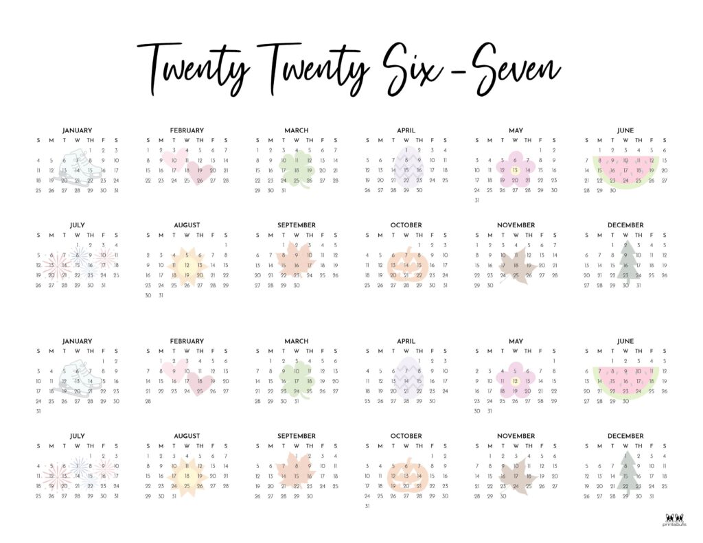 2026-2027 Two Year Calendars - 10 FREE Cals 19 Printable-2026-2027-Two-Year-Calendar-Landscape-Style-4