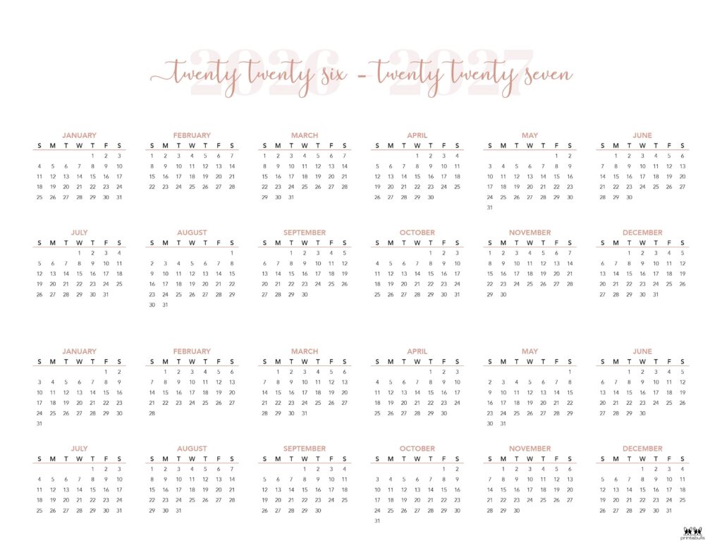 2026-2027 Two Year Calendars - 10 FREE Cals 21 Printable-2026-2027-Two-Year-Calendar-Landscape-Style-5