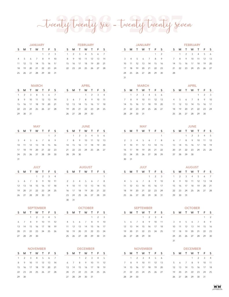 2026-2027 Two Year Calendars - 10 FREE Cals 20 Printable-2026-2027-Two-Year-Calendar-Portrait-Style-5