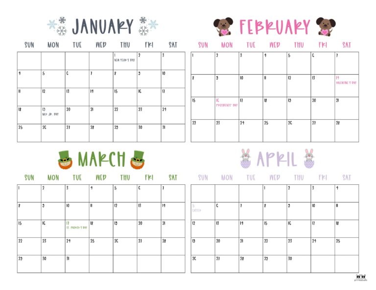 2026 Word Calendar Four Months Per Page Free Printable Templates