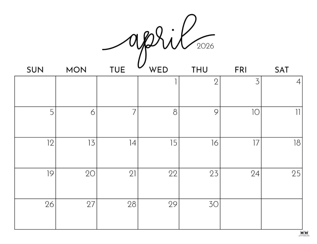 April 2026 Calendars - 123 FREE Printables 125 Printable-April-2026-Calendar-Style-1