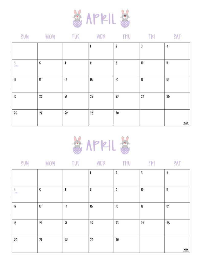 April 2026 Calendars - 123 FREE Printables 232 Printable-April-2026-Calendar-Style-101
