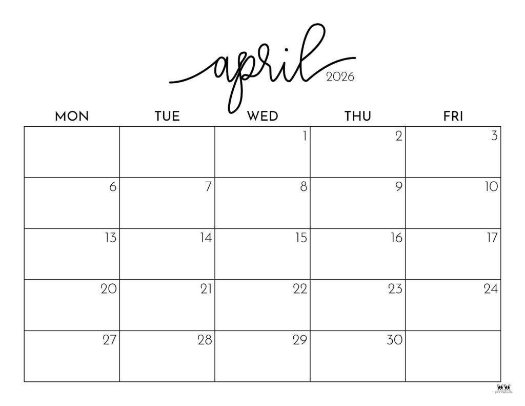 April 2026 Calendars - 123 FREE Printables 191 Printable-April-2026-Calendar-Style-108