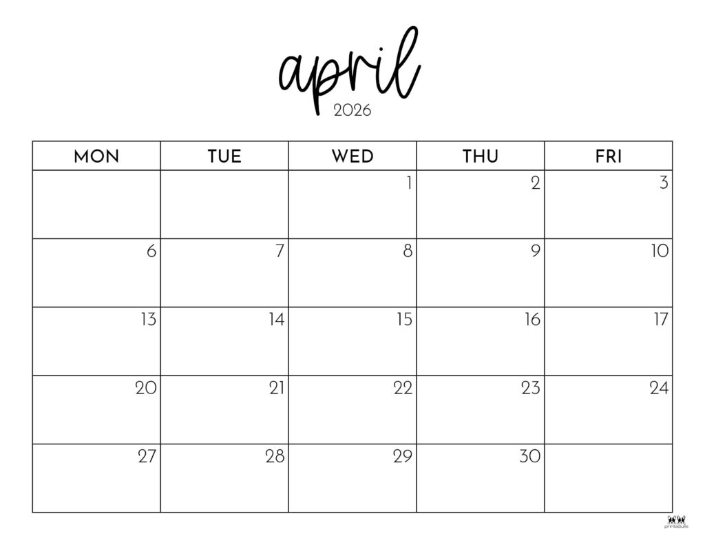 April 2026 Calendars - 123 FREE Printables 199 Printable-April-2026-Calendar-Style-116