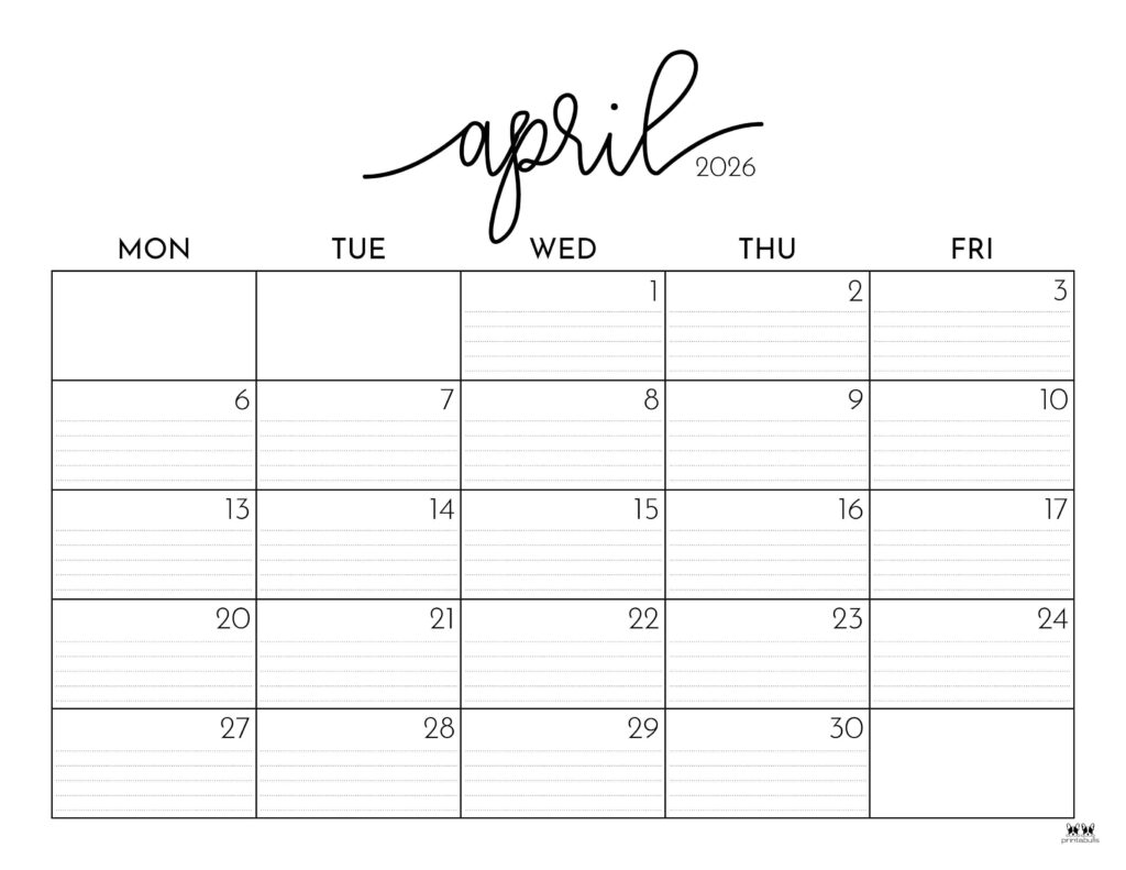 April 2026 Calendars - 123 FREE Printables 202 Printable-April-2026-Calendar-Style-119