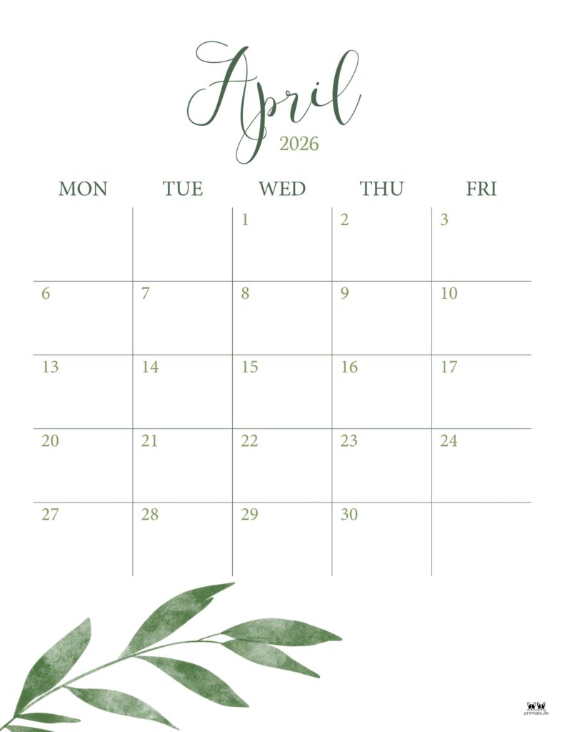 April 2026 Calendars - 123 FREE Printables 204 Printable-April-2026-Calendar-Style-121