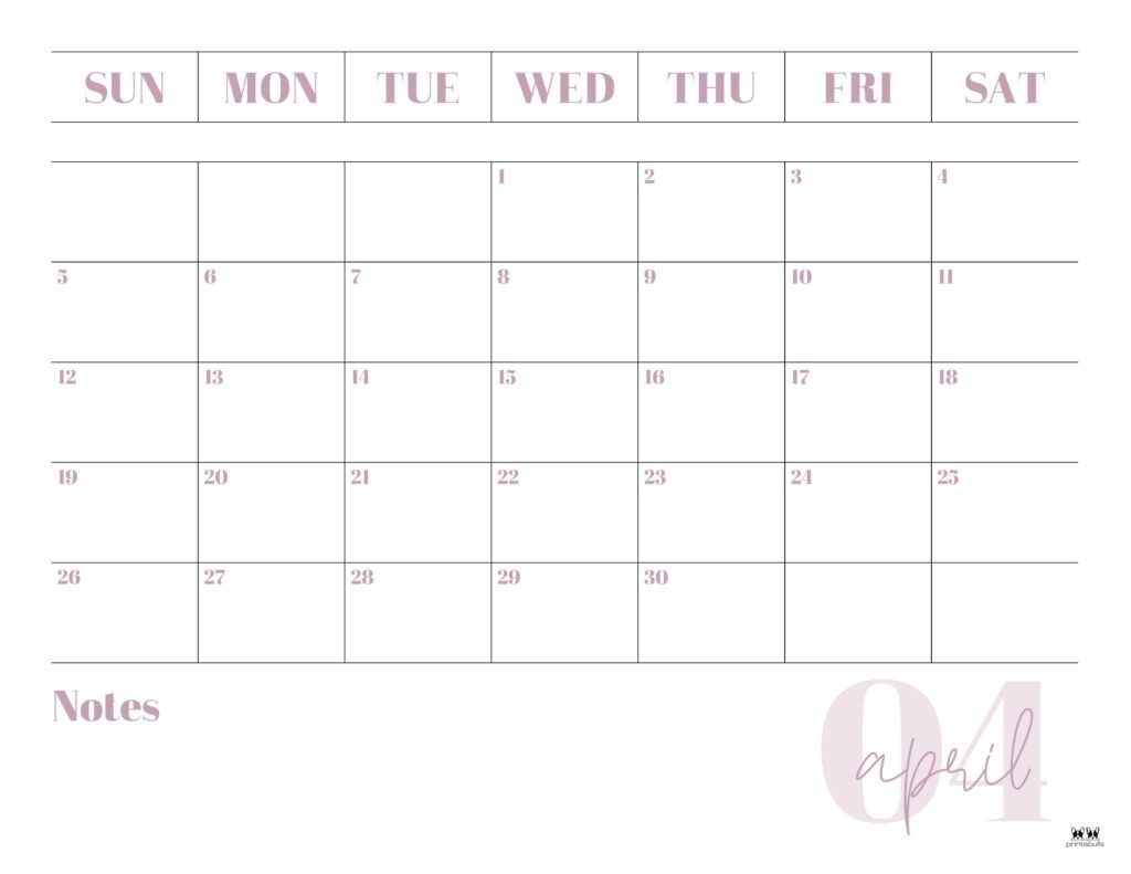 April 2026 Calendars - 123 FREE Printables 159 Printable-April-2026-Calendar-Style-2