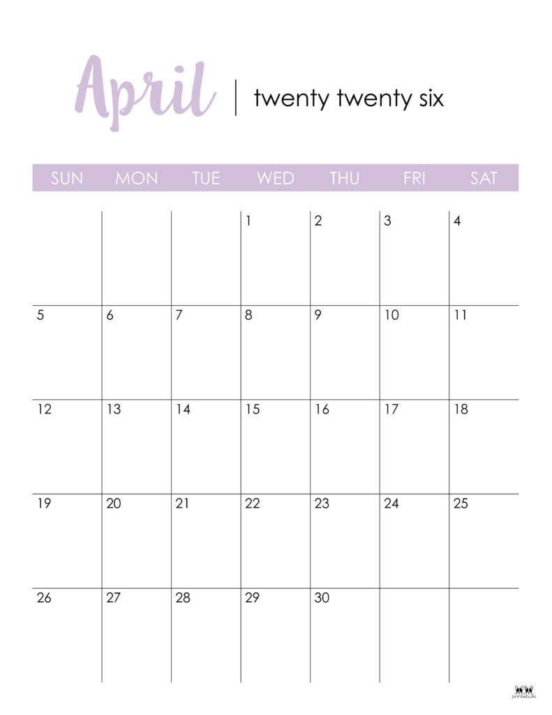 April 2026 Calendars - 123 FREE Printables 136 Printable-April-2026-Calendar-Style-20