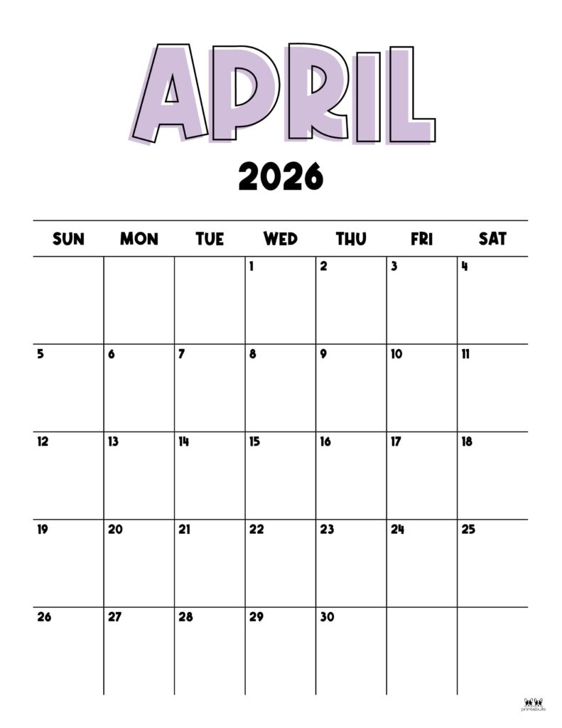 April 2026 Calendars - 123 FREE Printables 138 Printable-April-2026-Calendar-Style-22