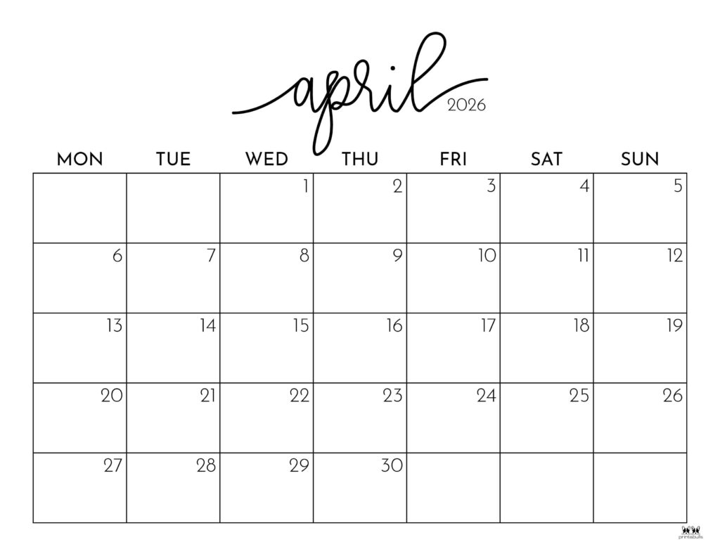 April 2026 Calendars - 123 FREE Printables 183 Printable-April-2026-Calendar-Style-26
