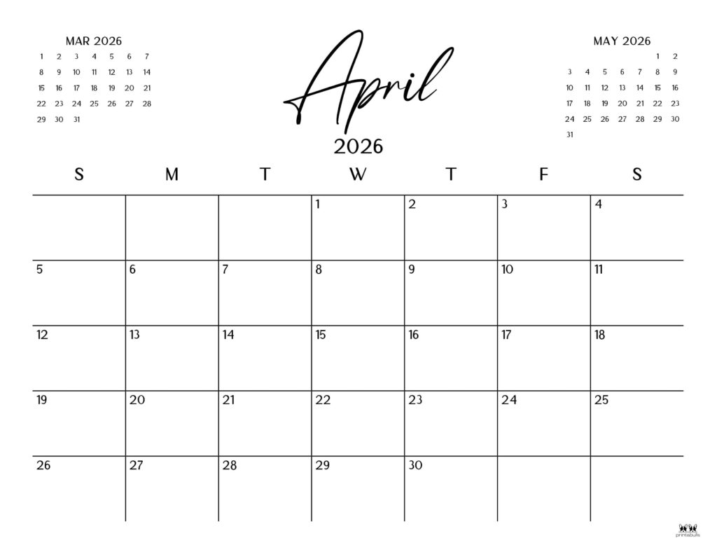 April 2026 Calendars - 123 FREE Printables 177 Printable-April-2026-Calendar-Style-34
