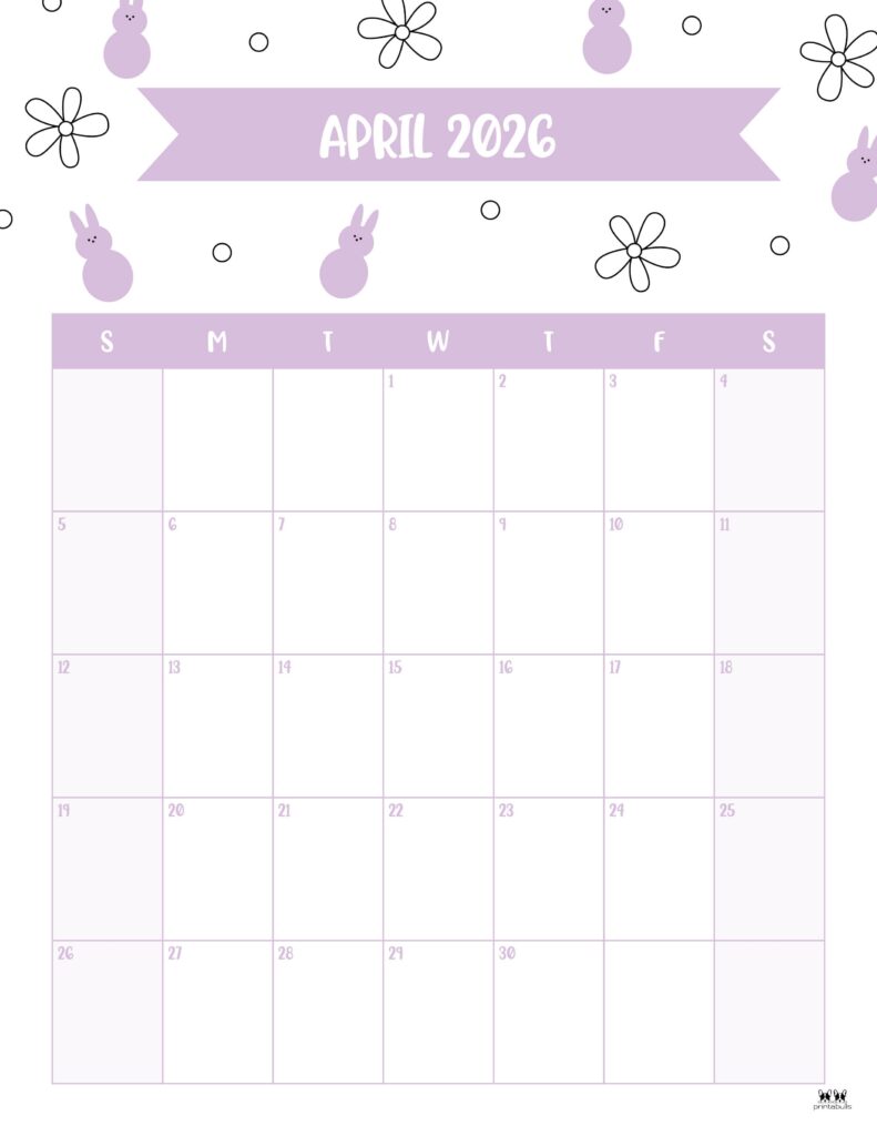 April 2026 Calendars - 123 FREE Printables 181 Printable-April-2026-Calendar-Style-37