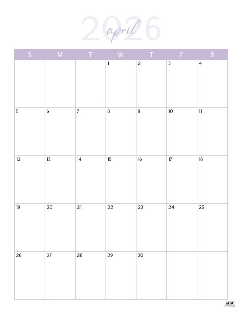 April 2026 Calendars - 123 FREE Printables 219 Printable-April-2026-Calendar-Style-39
