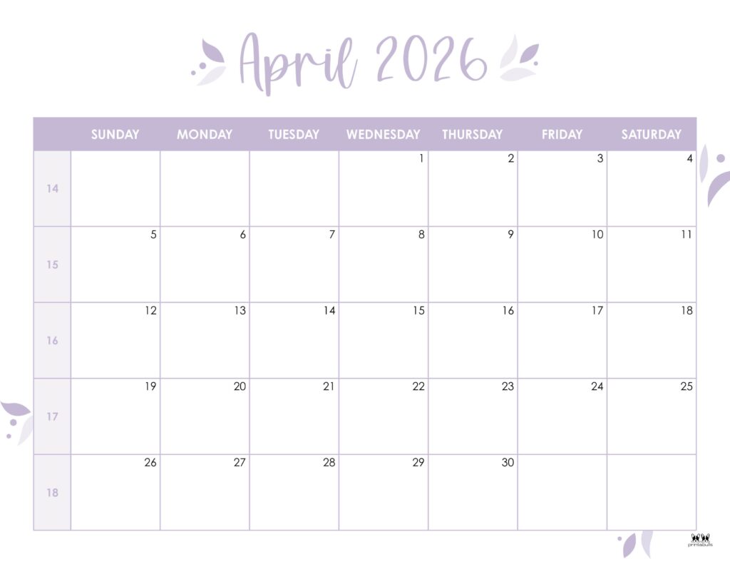 April 2026 Calendars - 123 FREE Printables 174 Printable-April-2026-Calendar-Style-43