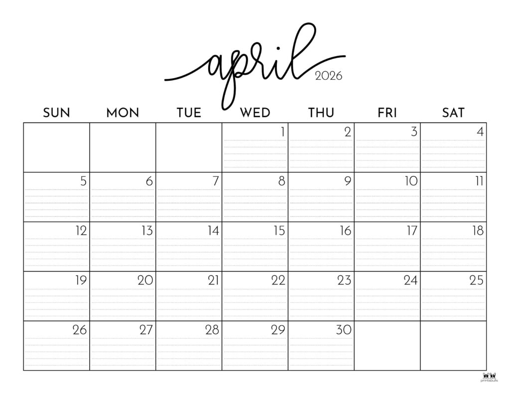 April 2026 Calendars - 123 FREE Printables 158 Printable-April-2026-Calendar-Style-51