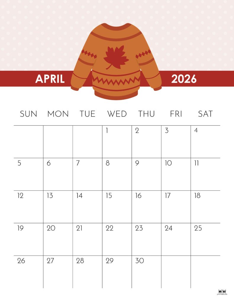 April 2026 Calendars - 123 FREE Printables 242 Printable-April-2026-Calendar-Style-57