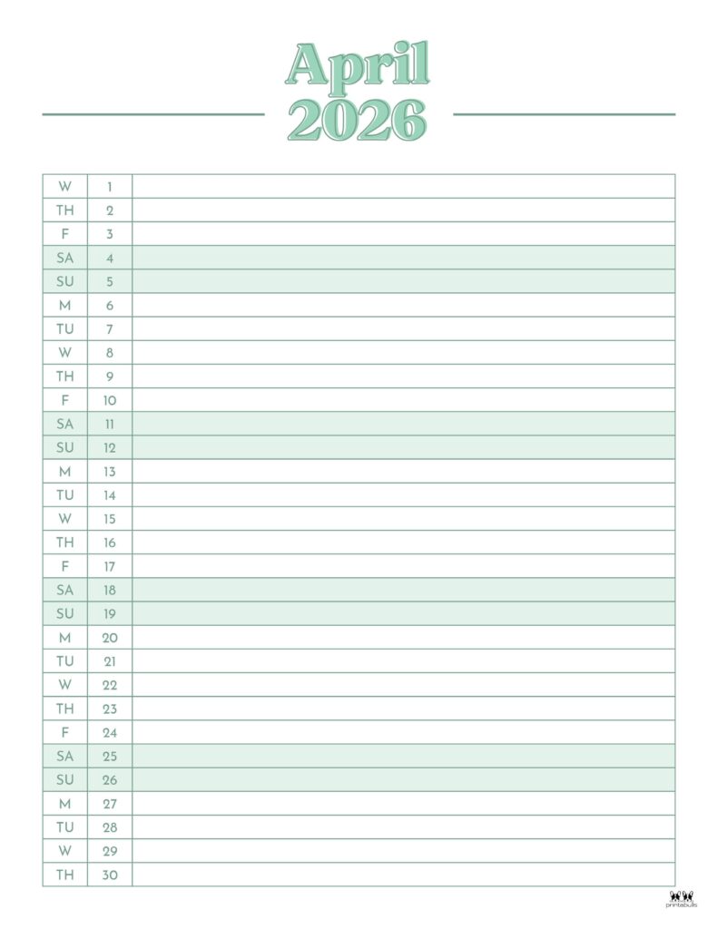 April 2026 Calendars - 123 FREE Printables 211 Printable-April-2026-Calendar-Style-62