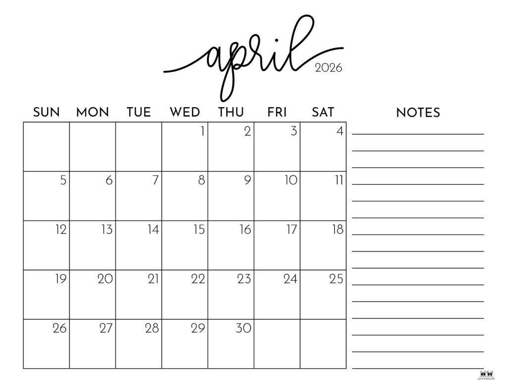 April 2026 Calendars - 123 FREE Printables 165 Printable-April-2026-Calendar-Style-88