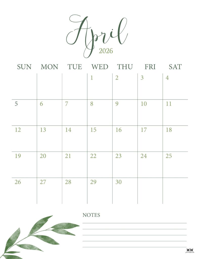 April 2026 Calendars - 123 FREE Printables 166 Printable-April-2026-Calendar-Style-89