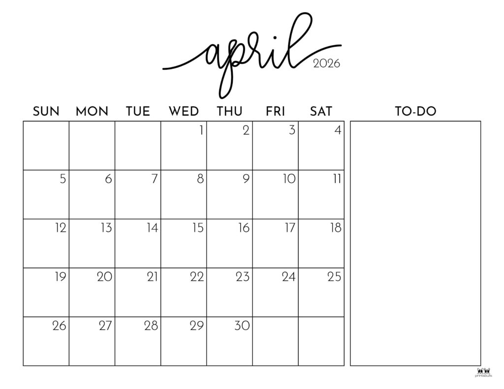 April 2026 Calendars - 123 FREE Printables 171 Printable-April-2026-Calendar-Style-94
