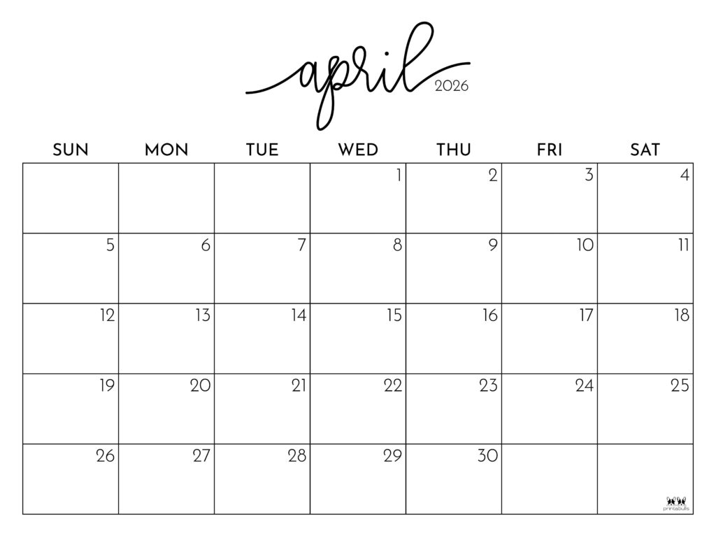 April 2026 Calendars - 123 FREE Printables 228 Printable-April-2026-Calendar-Style-97