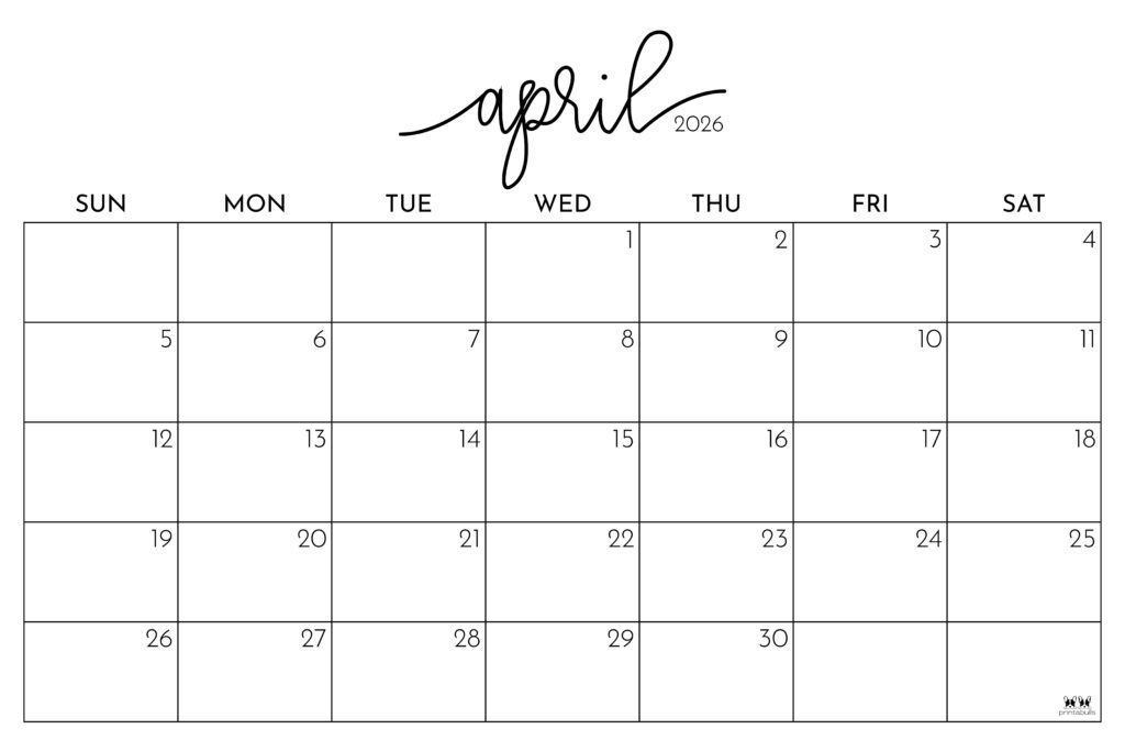 April 2026 Calendars - 123 FREE Printables 229 Printable-April-2026-Calendar-Style-98