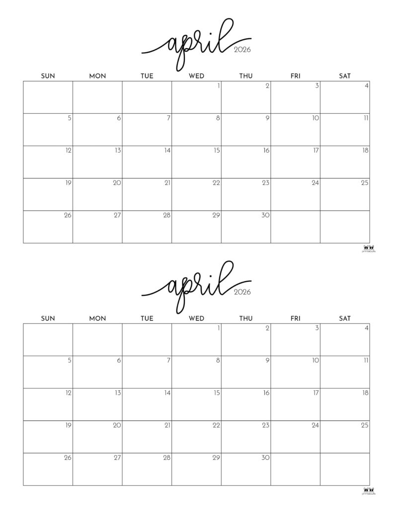 April 2026 Calendars - 123 FREE Printables 230 Printable-April-2026-Calendar-Style-99