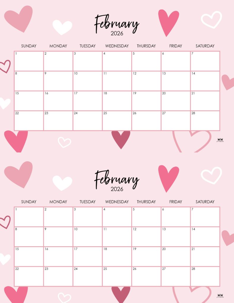 February 2026 Calendars - 123 FREE Printables 231 Printable-February-2026-Calendar-Style-100