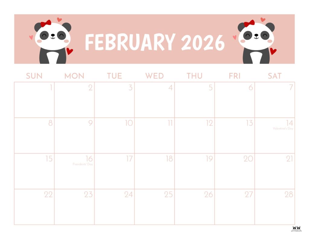 February 2026 Calendars - 123 FREE Printables 151 Printable-February-2026-Calendar-Style-105