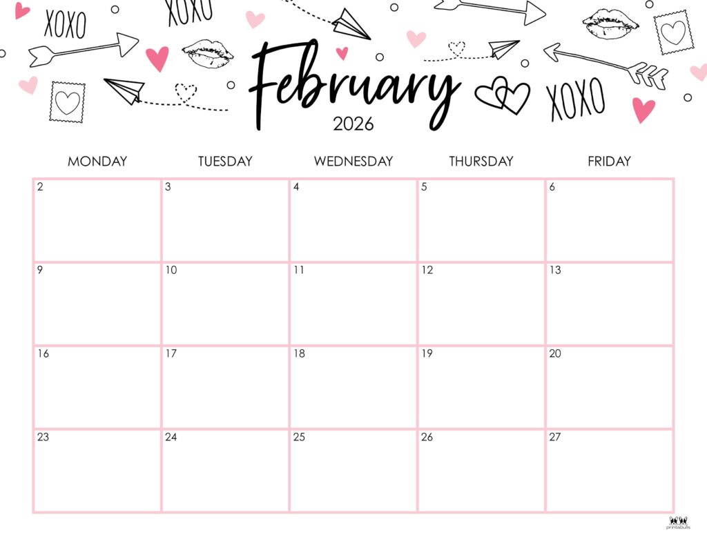 February 2026 Calendars - 123 FREE Printables 194 Printable-February-2026-Calendar-Style-111