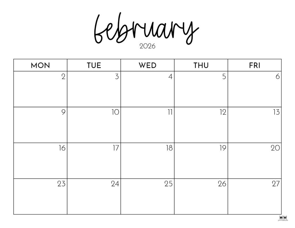 February 2026 Calendars - 123 FREE Printables 199 Printable-February-2026-Calendar-Style-116