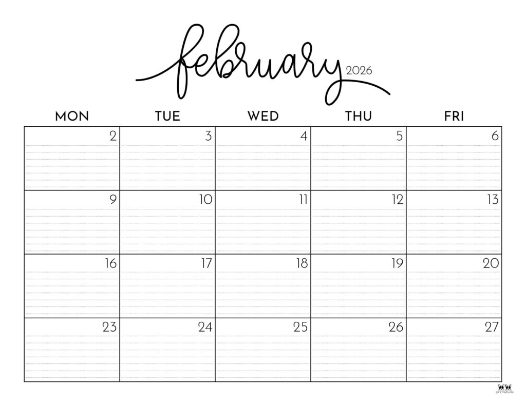 February 2026 Calendars - 123 FREE Printables 202 Printable-February-2026-Calendar-Style-119