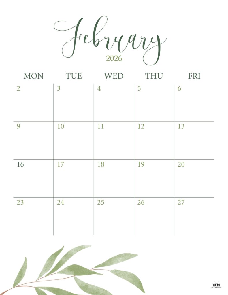 February 2026 Calendars - 123 FREE Printables 204 Printable-February-2026-Calendar-Style-121